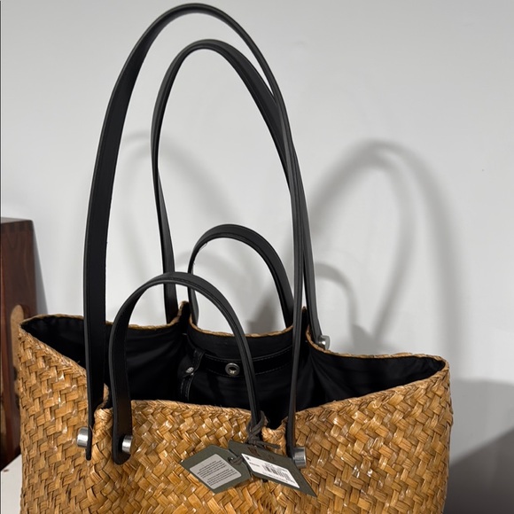 All Saints Brown Woven & Black Leather Tote Bag - Picture 7 of 7